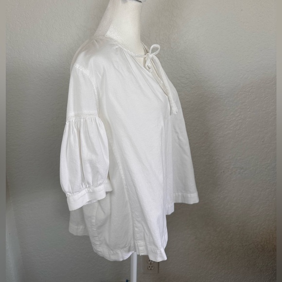 Madewell White Puff Sleeve blouse Top 100% cotton size large - Picture 7 of 10